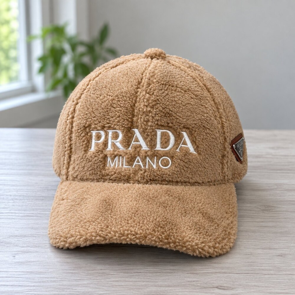 Prada Camel Textured Logo Baseball Cap